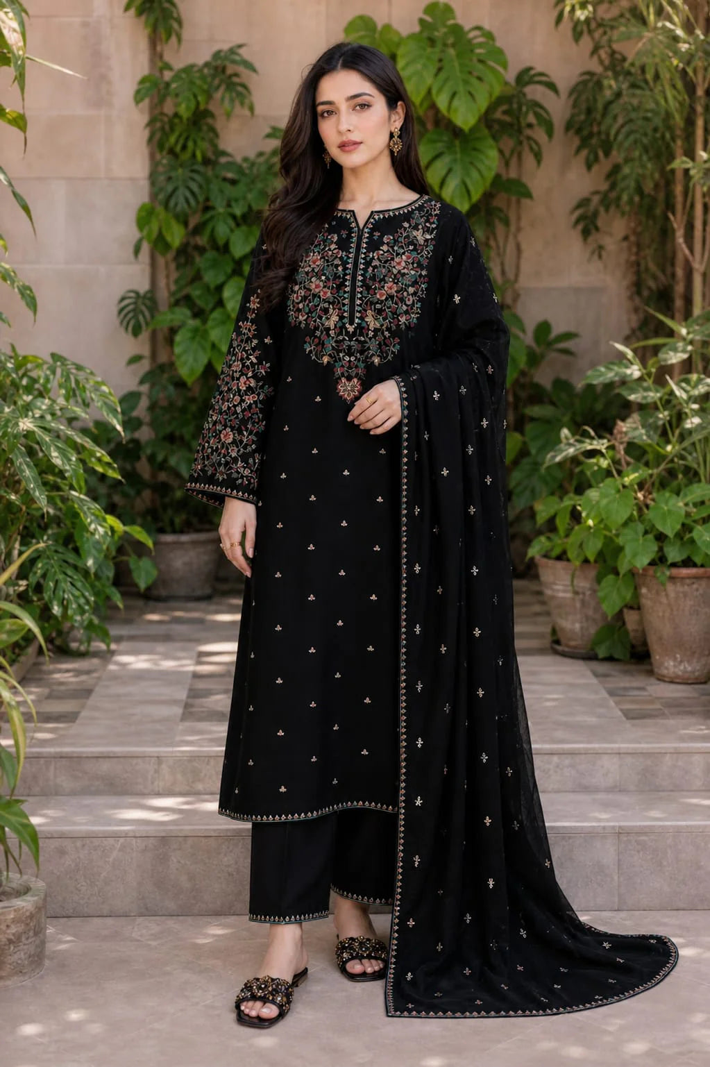 LF-BT2800 HIGHLY RECOMMENDED Unstitched Fully Embroidered Lawn Suit With Embroidered Bamber Chiffon Dupatta