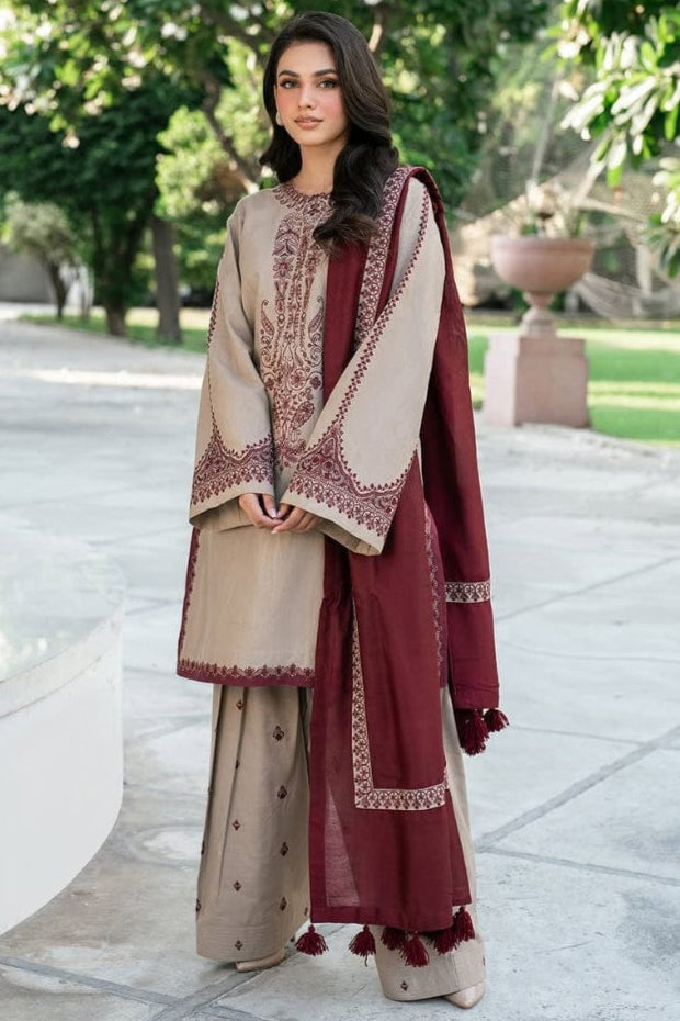 Highly Recommended SR-KD910 Unstitched Heavy Embroidered Dhanak Suit With Embroidered Dhanak Shawl