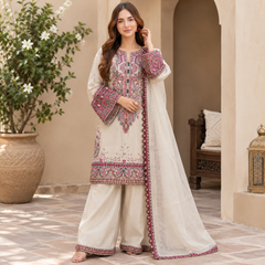 LF-LM2965 Unstitched Fully Embroidered Dhanak Suit With Fully Embroidered Dhanak Shawl