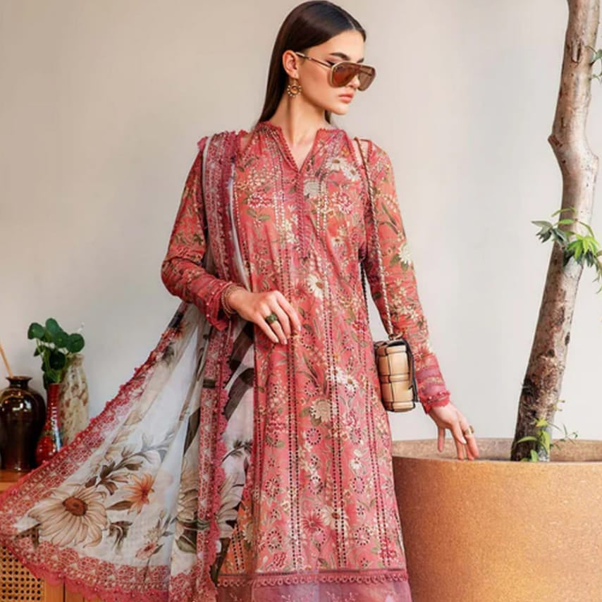 SR-MB470 Unstitched Digital Printed Lawn Suit 3pc With Lawn Digital Printed Dupatta & Embroidered Patches