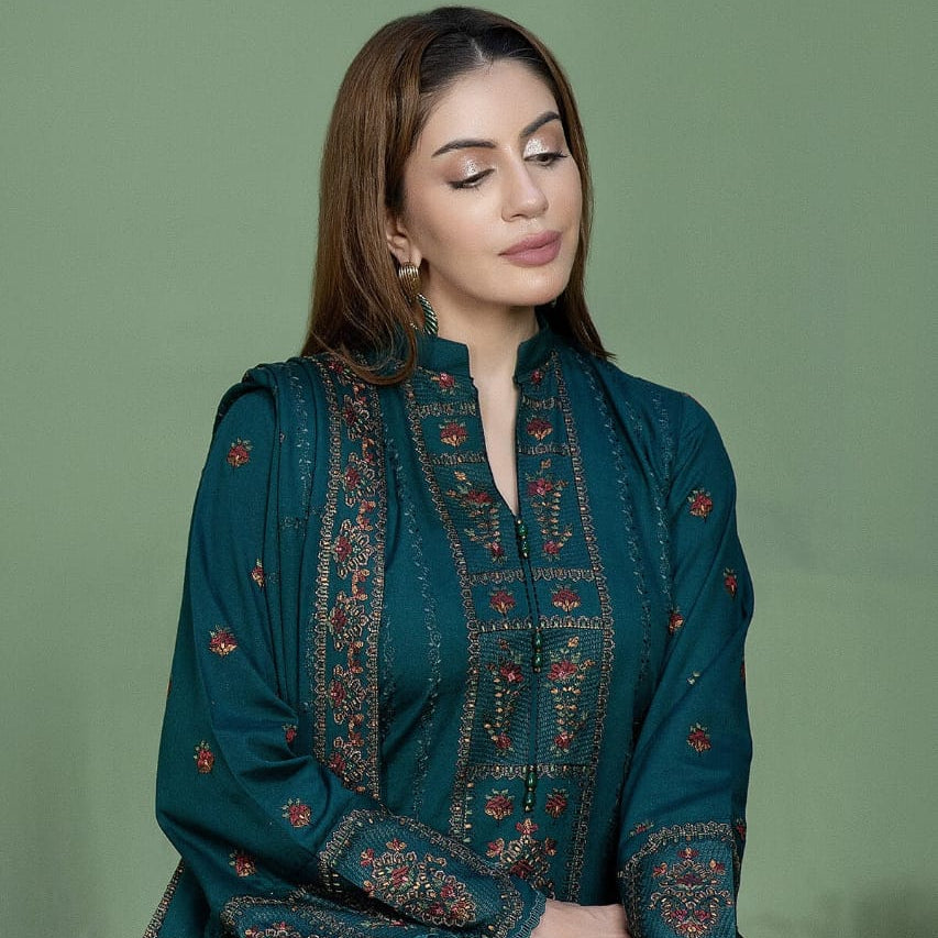 Highly Recommended SR-AJ940 Unstitched Fully Embroidered Dhanak Suit With 4 Sided Embroidered Dhanak Shawl