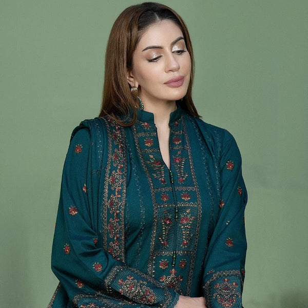 Highly Recommended SR-AJ940 Unstitched Fully Embroidered Dhanak Suit With 4 Sided Embroidered Dhanak Shawl