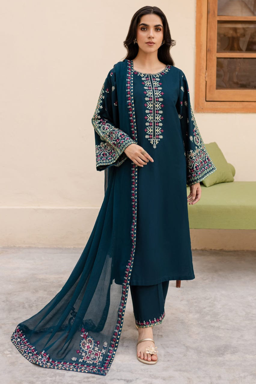 SR-LM585 Unstitched Embroidered Dhanak Suit 3pc With Embroidered Dhanak Shawl