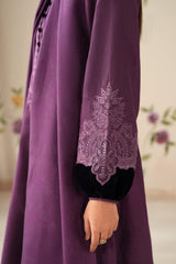 SR-64333 Black Velvet Aplic Embroidered Dhanak Suit  With Embroidered Dhanak Shawl Velvet Aplic