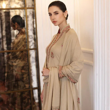 SR-30 Unstitched Embroidered Dhanak Wool Suit With Embroidered Dhanak Shawl