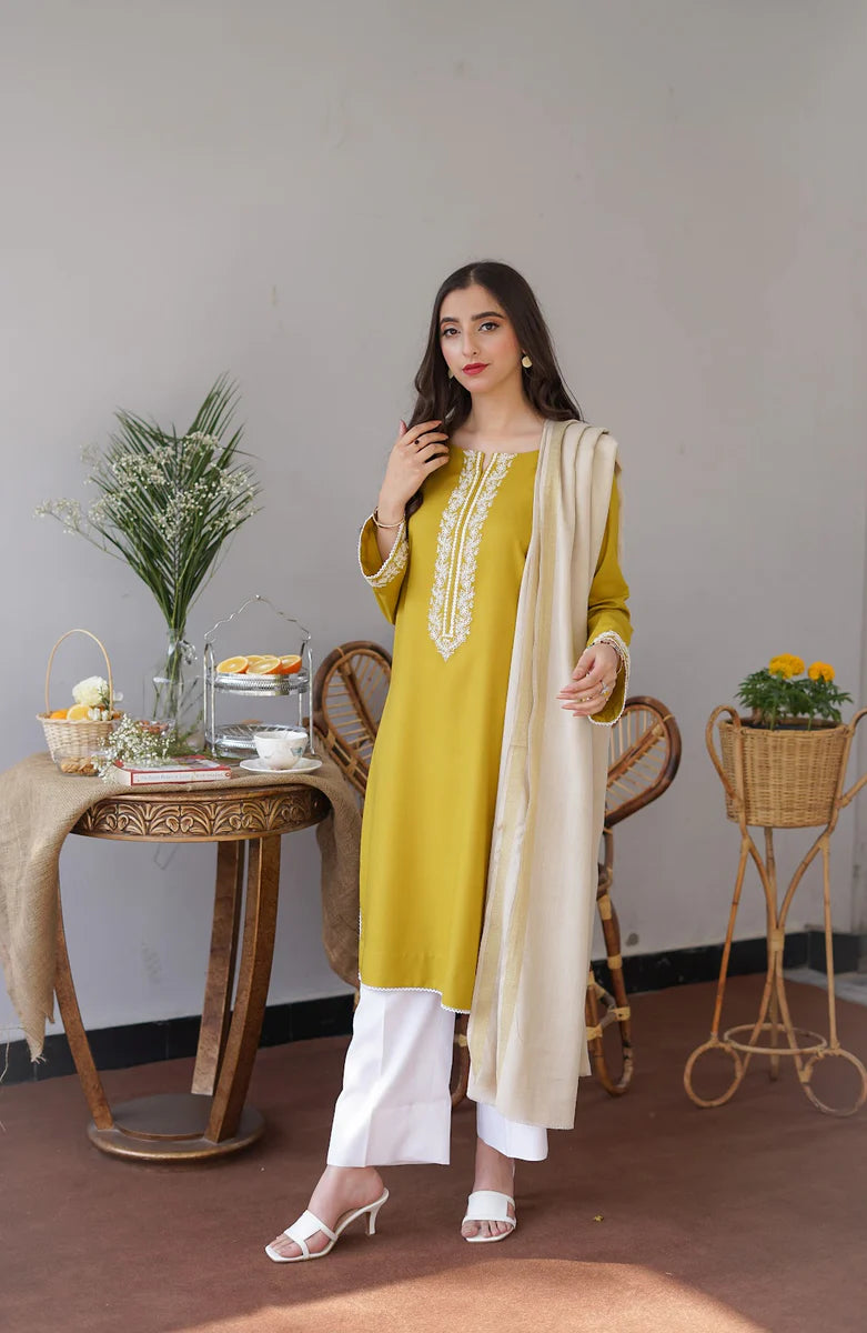 SR-AS20 Unstitched Embroidered Dhanak Suit With Dyed Dhanak Shawl