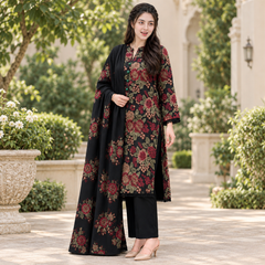 LF-D346 HIGHLY RECOMMENDED (8.2 Meters) Dhanak Unstitched Embroidered 3pc Suit With Dhanak Embroidered Shawl