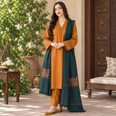 LF-GA1120 Unstitched Heavy Embroidered Dhanak Suit Embroidered Dhanak Shawl