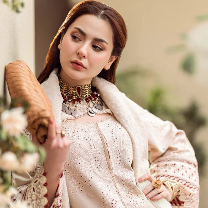 SR-QL2660 Lawn Unstitched ChikenKari 3pc Suit With Cotton Net Embroidered Dupatta