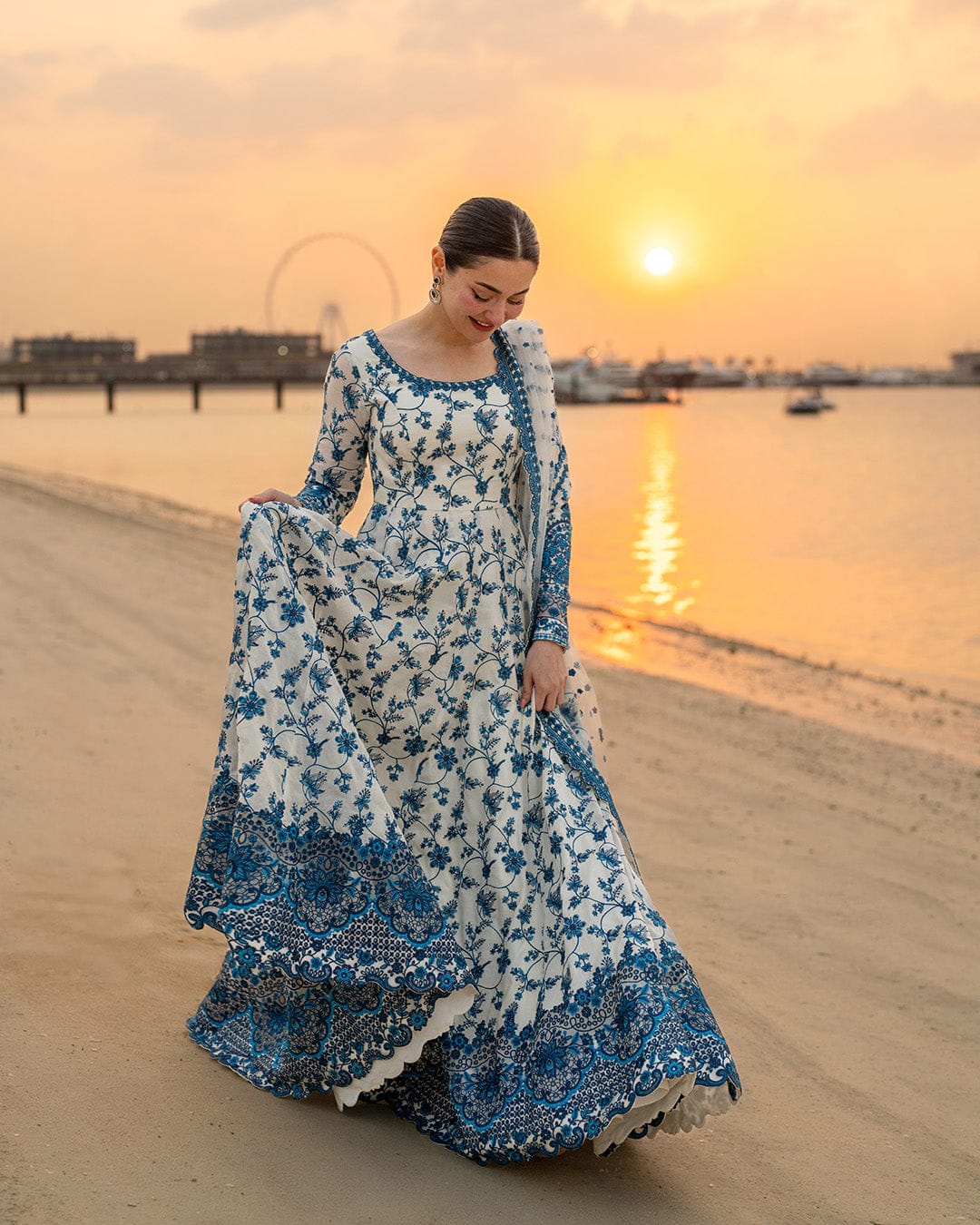 Highly Recommended LF-FS1000 Lawn Unstitched Frock Fully Embroidered 3pc Suit With Organza Embroidered Dupatta
