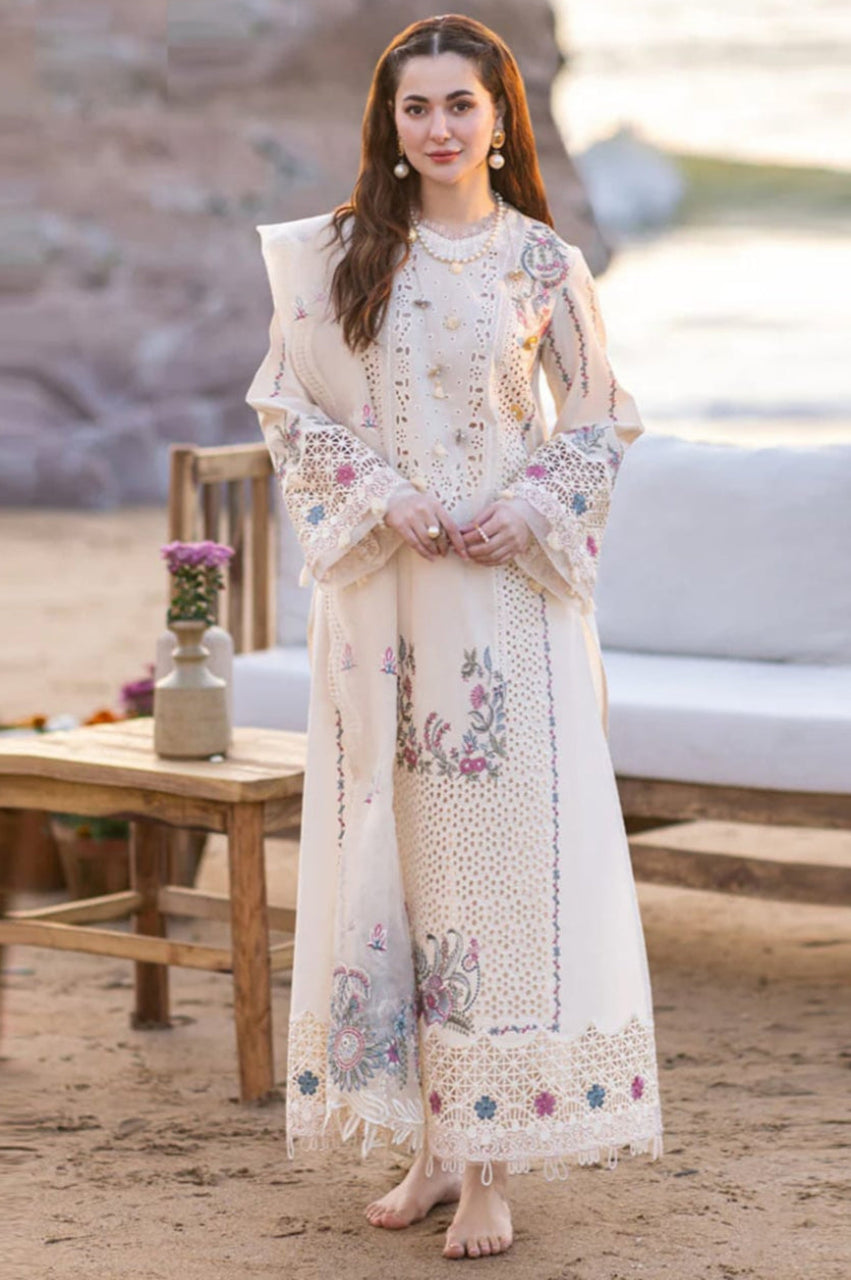 LF-QL2605 Lawn Unstitched Embroidered 3pc Suit With Organza Embroidered Dupatta