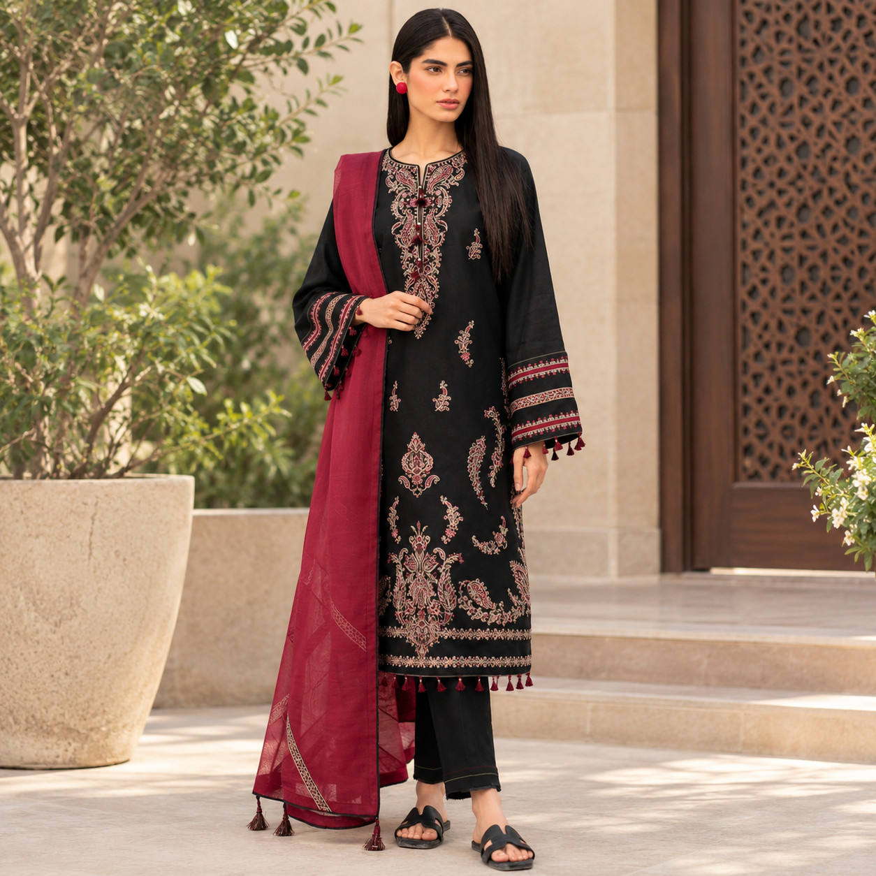 LF-JZ2890 Unstitched Fully Embroidered Dhanak Suit With Diamond Wool Digital Printed Dupatta