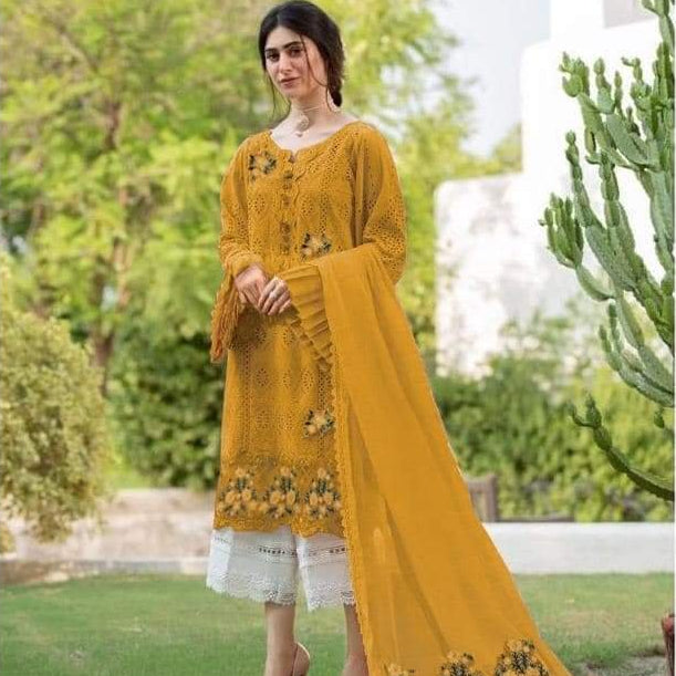 SR-800 Lawn Unstitched Embroidered 3pc Suit With Bamber Chiffon Embroidered Dupatta