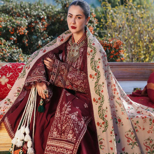 SR-HR890 Unstitched Heavy Embroidered Dhanak Suit With Embroidered Dhanak Shawl