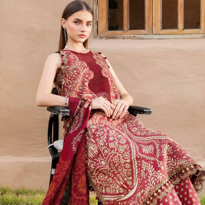 SR-MB478 Unstitched Digital Printed Lawn Suit 3pc With Voil Lawn Digital Printed Dupatta & Embroidered Patches