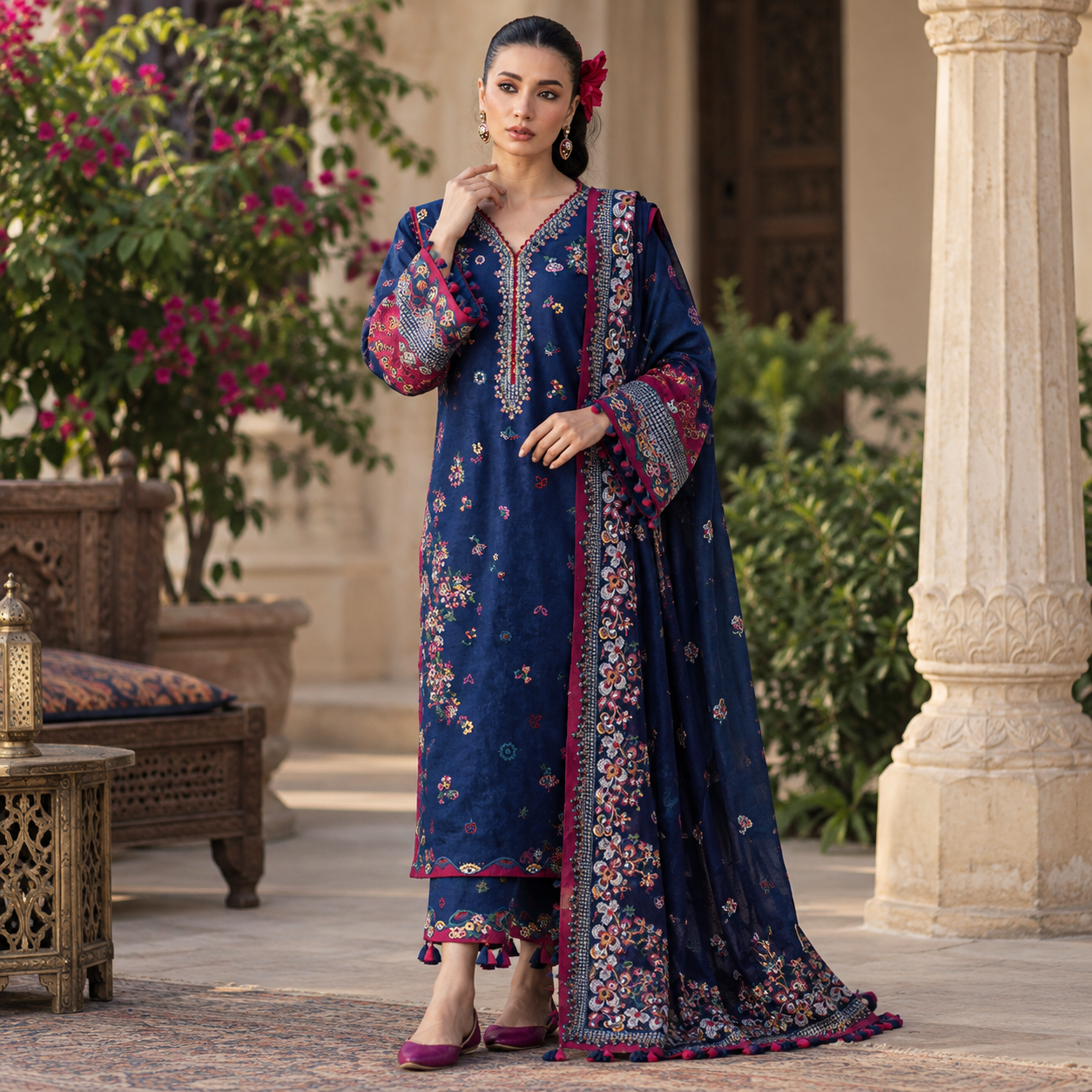 LF-HR3005 Dhanak Unstitched Fully Embroidered 3pc Suit With Fully Embroidered Chiffon Dupatta