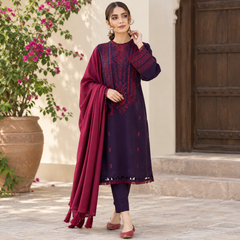 LF-JZ2910 Unstitched Fully Embroidered Dhanak Suit With Dyed Dhanak Shawl