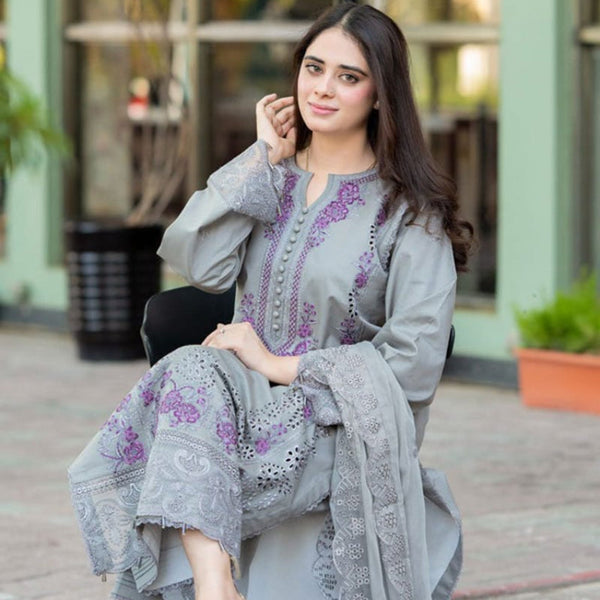 SR-842 Unstitched Embroidered Dhanak Suit 3pc With Embroidered Dhanak Shawl