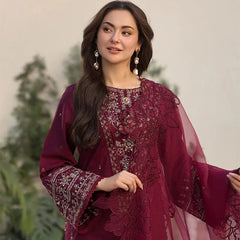 SR-2685 Lawn Unstitched Embroidered 3pc Suit With Organza Embroidered Cutwork Dupatta