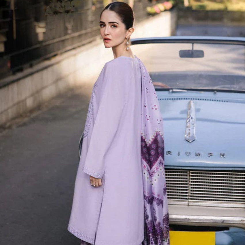 SR-ZS2625 Lawn Unstitched 3pc Embroidered Suit With Digital Printed Poly Lawn Dupatta