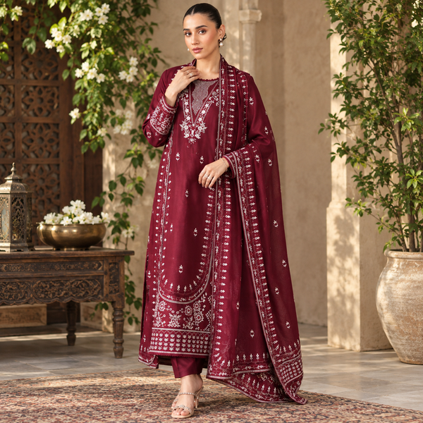 LF-CR2970 Unstitched Fully Embroidered Dhanak Suit With Fully Embroidered Dhanak Shawl