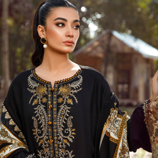 SR-700 Dhanak Embroidered Suit With Digital Printed Wool Shawl