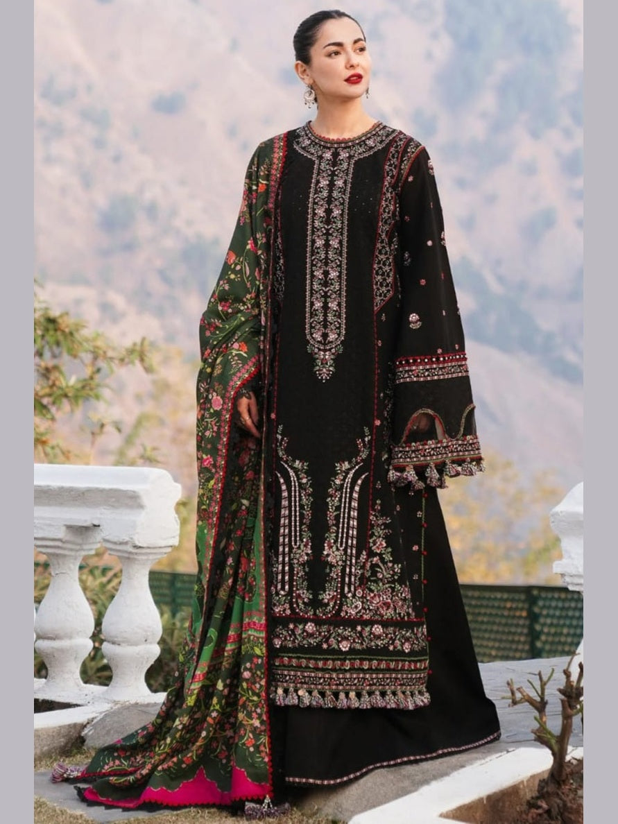 SR-MB520 Dhanak Embroidered Suit With Digital Printed Woolen Shawl