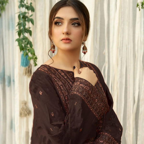 SR-845(B) Dhanak Embroidered Suit With Digital Printed Wool Shawl