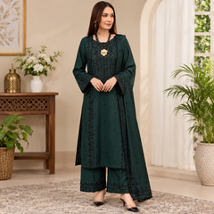 LF-BT3085 Unstitched Fully Embroidered Dhanak Suit With Fully Embroidered Dhanak Shawl