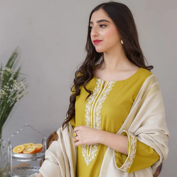 SR-AS20 Unstitched Embroidered Dhanak Suit With Dyed Dhanak Shawl
