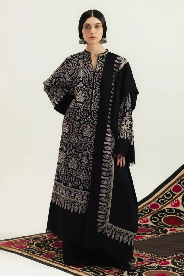 LF-ZS3120 Unstitched 3Pc Fully Embroidered Dhanak Suit With Fully Embroidered Dhanak Shawl