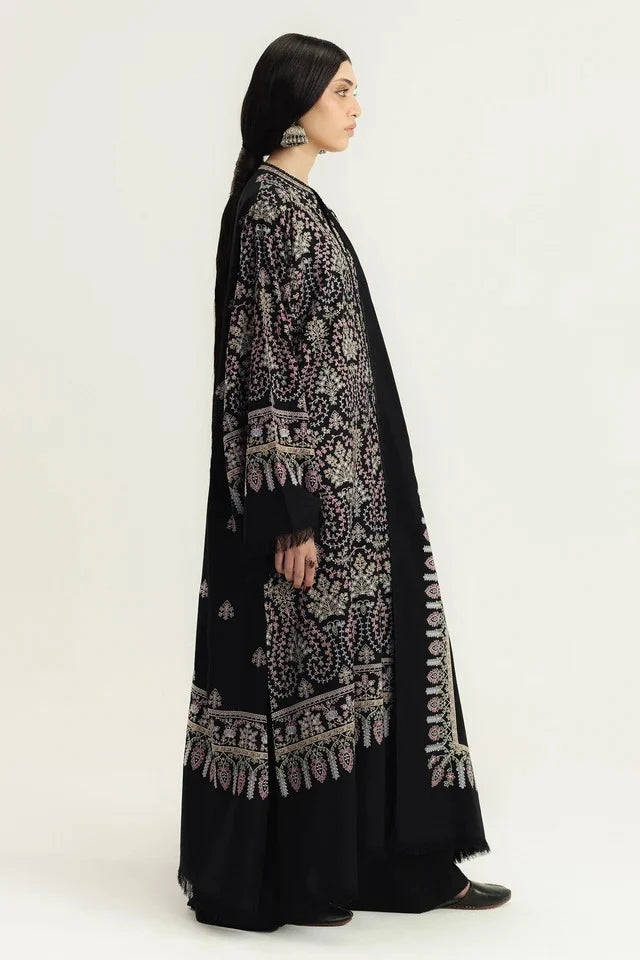 LF-ZS3120 Unstitched 3Pc Fully Embroidered Dhanak Suit With Fully Embroidered Dhanak Shawl