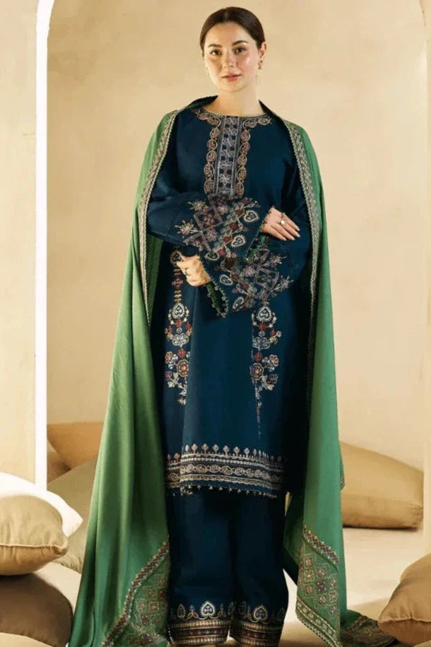 SR-840 Embroidered 3Pc Dhanak Suit With Dhanak Embroidered Dupatta