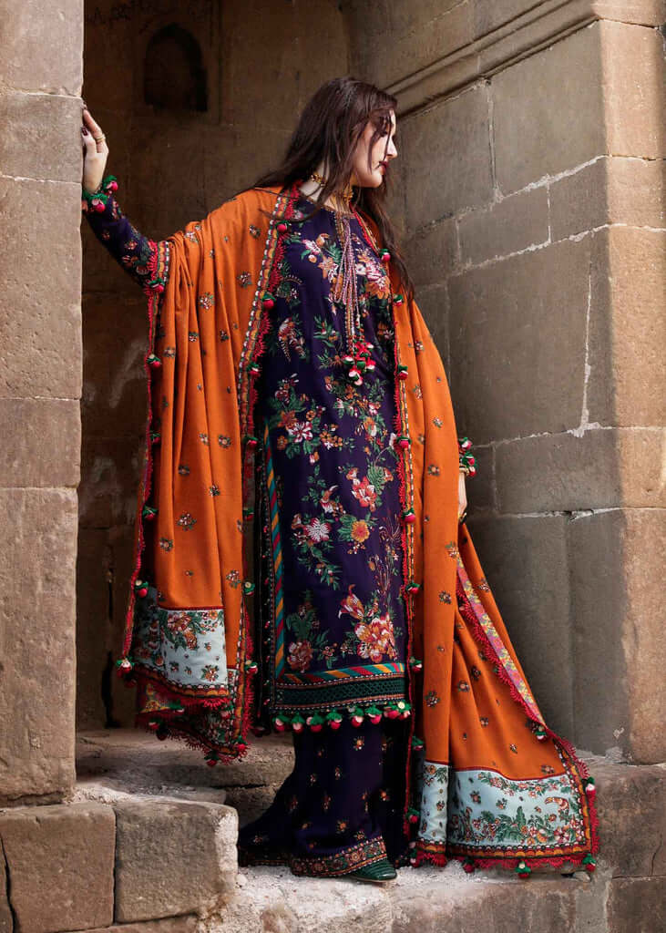 SR-680 Unstitched Heavy Embroidered Dhanak Suit Embroidered Dhanak Shawl