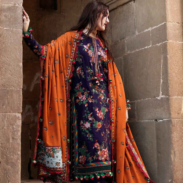 SR-680 Unstitched Heavy Embroidered Dhanak Suit Embroidered Dhanak Shawl