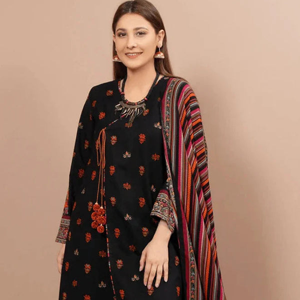 SR-KS725 Dhanak Embroidered Suit With Digital Printed Wool Shawl