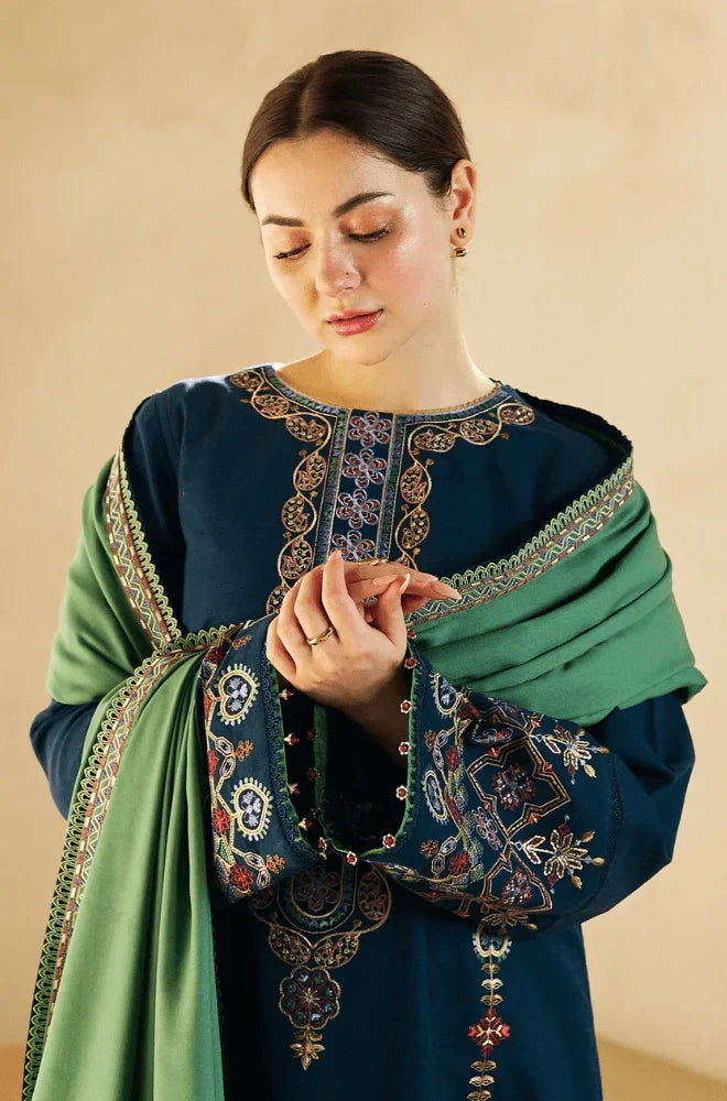 SR-840 Embroidered 3Pc Dhanak Suit With Dhanak Embroidered Dupatta