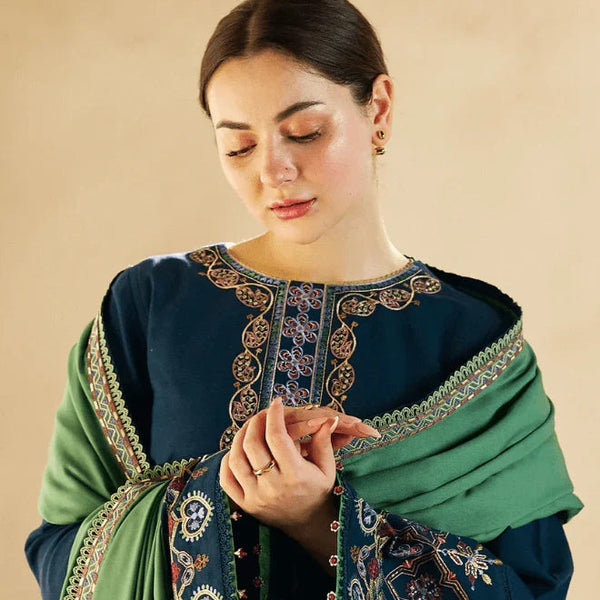 SR-840 Embroidered 3Pc Dhanak Suit With Dhanak Embroidered Dupatta