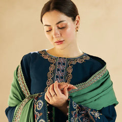 SR-840 Embroidered 3Pc Dhanak Suit With Dhanak Embroidered Dupatta