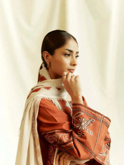 SR-ZS2555(B) Unstitched Embroidered Lawn 3pc Suit With Cotton Lawn Printed Dupatta