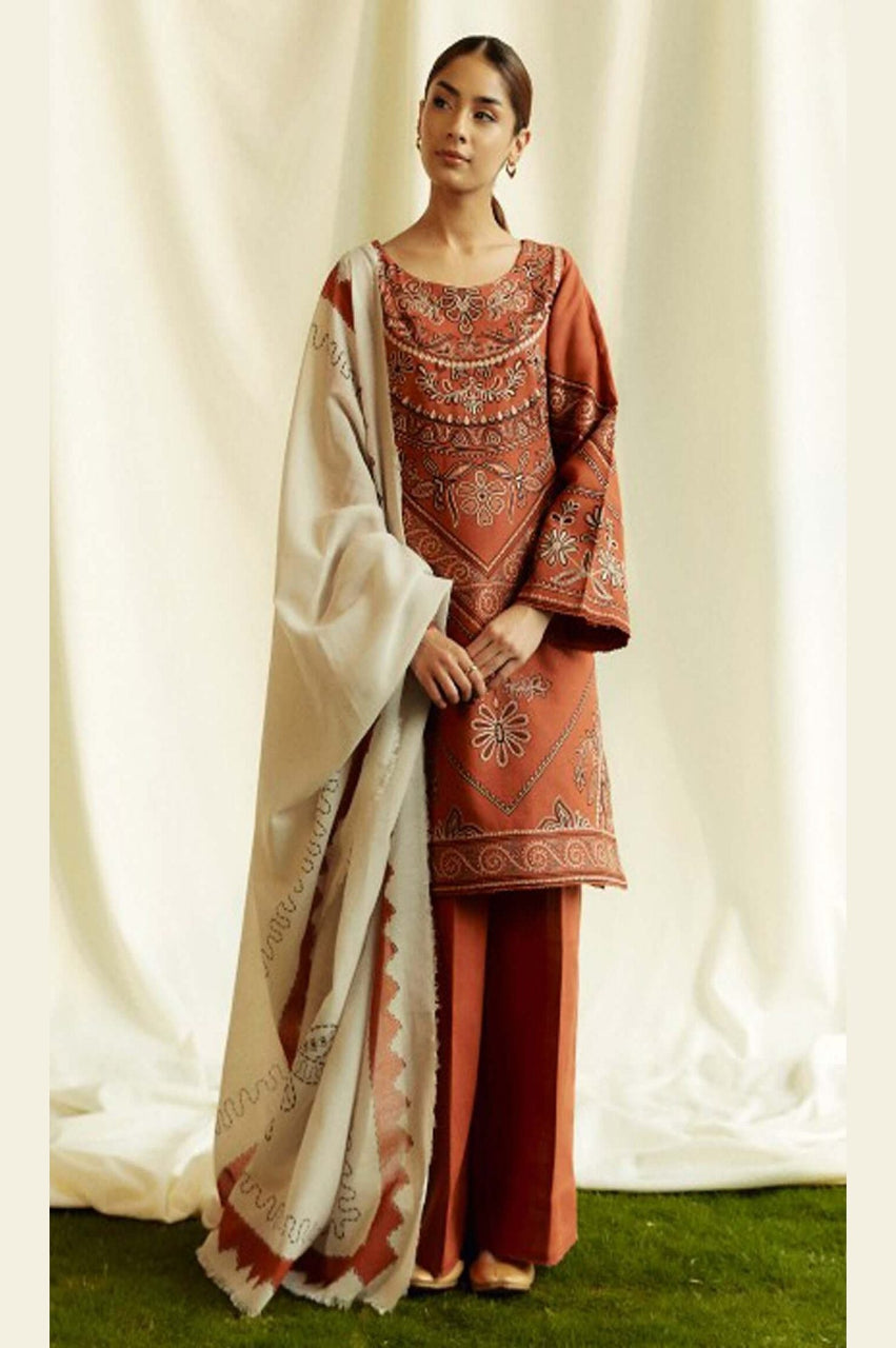 SR-ZS2555(B) Unstitched Embroidered Lawn 3pc Suit With Cotton Lawn Printed Dupatta