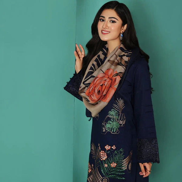 SR-NS195 Unstitched Fully Embroided Dhanak Suit With Wool Shawl