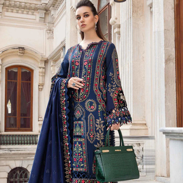 SR-965 Unstitched Embroidered Dhanak Wool Suit With Embroidered Dhanak Shawl