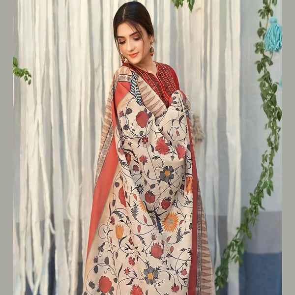 SR-845 Dhanak Embroidered Suit With Digital Printed Wool Shawl