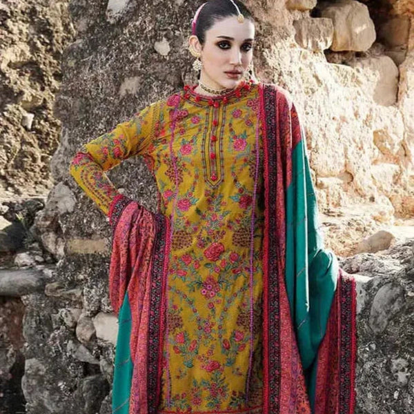 SR-675 Dhanak Embroidered Suit With Digital Printed Wool Shawl