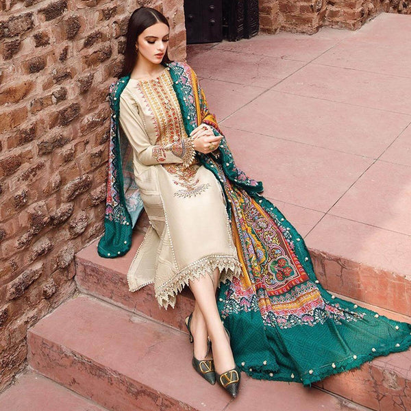 SR-RM670 Dhanak Embroidered Suit With Digital Printed Wool Shawl