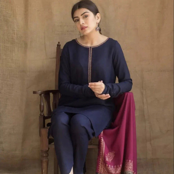 SR-AG1115 Unstitched Dhanak Marina Suit With Wool Shawl