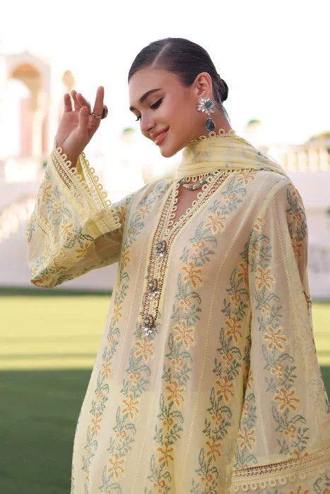 SR-801 Lawn Embroidered 3pc Suit With Embroidered Bamber Chiffon Dupatta