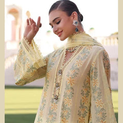 LF-801 Lawn Embroidered 3pc Suit With Embroidered Bamber Chiffon Dupatta