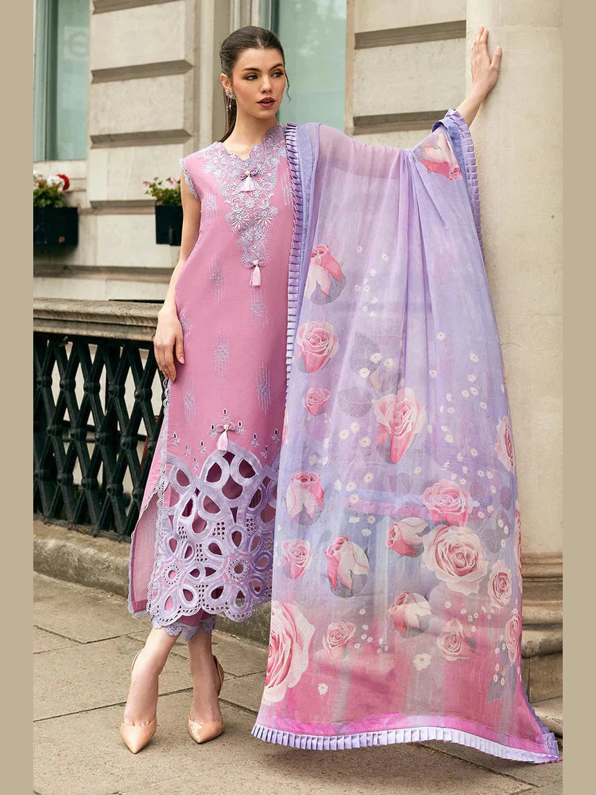 SR-MS2570B  Unstitched Embroidered Lawn 3pc Suit With Cotton Lawn Printed Dupatta
